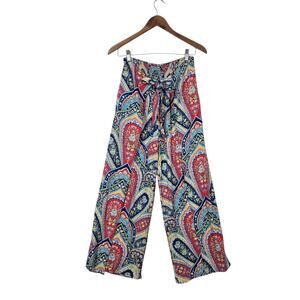 McLaughlin Paisley Wrap Front Wide Leg Pants S Boho Resort Split Leg Skirt
